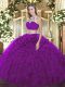 Floor Length Backless 15th Birthday Dress Purple for Military Ball and Sweet 16 and Quinceanera with Beading and Ruffles