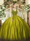 Lovely Floor Length Olive Green Ball Gown Prom Dress V-neck Sleeveless Backless