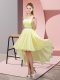 Super Yellow Sleeveless High Low Beading Lace Up Bridesmaids Dress