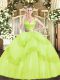 Clearance Yellow Green V-neck Neckline Beading and Appliques Quince Ball Gowns Sleeveless Zipper
