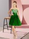 Fantastic Sweetheart Sleeveless Prom Dress Mini Length Lace Dark Green Chiffon