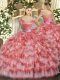 Flare Organza V-neck Sleeveless Zipper Ruffled Layers Ball Gown Prom Dress in Watermelon Red