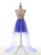 Dynamic Blue Scoop Neckline Appliques Prom Evening Gown Sleeveless Backless