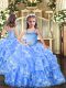 Straps Sleeveless Lace Up Kids Pageant Dress Baby Blue Organza