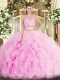 Scoop Sleeveless Quinceanera Dress Floor Length Beading and Ruffles Lilac Tulle