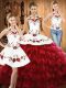 New Style Sleeveless Embroidery and Ruffled Layers Lace Up Quinceanera Dresses