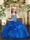 Blue Sleeveless Organza Lace Up Evening Gowns for Party and Quinceanera
