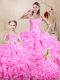 Rose Pink Sleeveless Floor Length Beading and Ruffles Lace Up Vestidos de Quinceanera