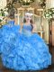 Exquisite Ball Gowns Little Girl Pageant Dress Baby Blue Straps Organza Sleeveless Floor Length Lace Up