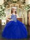 Best Tulle Straps Sleeveless Lace Up Beading and Ruffles Little Girls Pageant Dress Wholesale in Royal Blue