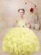 Customized Organza Sleeveless Floor Length Little Girls Pageant Dress and Beading and Ruffles