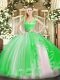 Floor Length Zipper 15th Birthday Dress Green for Military Ball and Sweet 16 and Quinceanera with Beading and Ruffles
