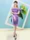 On Sale Lavender Sequined Zipper Dress for Prom Short Sleeves Floor Length Sequins