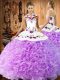 Lilac Ball Gowns Embroidery Quince Ball Gowns Lace Up Fabric With Rolling Flowers Sleeveless Floor Length