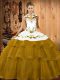 Olive Green Sleeveless Embroidery and Ruffled Layers Lace Up Vestidos de Quinceanera