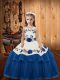 Blue Ball Gowns Organza Straps Sleeveless Embroidery and Ruffled Layers Floor Length Lace Up Little Girl Pageant Gowns