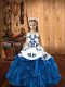 Sleeveless Floor Length Embroidery and Ruffles Lace Up Pageant Gowns with Blue