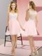 Baby Pink Lace Up Dama Dress for Quinceanera Beading and Lace Sleeveless Mini Length