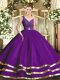 Charming Floor Length Backless Quinceanera Gown Purple for Sweet 16 and Quinceanera with Ruffled Layers
