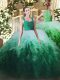 Elegant Straps Sleeveless 15th Birthday Dress Floor Length Ruffles Multi-color Tulle