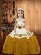 Affordable Gold Organza Lace Up Straps Sleeveless Floor Length Little Girls Pageant Dress Embroidery and Ruffled Layers