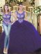 Beautiful Floor Length Lace Up Vestidos de Quinceanera Purple for Military Ball and Sweet 16 and Quinceanera with Beading and Ruffles