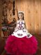 Fuchsia Ball Gowns Organza Straps Sleeveless Embroidery and Ruffles Floor Length Lace Up Kids Pageant Dress