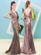 Gold Zipper Prom Gown Sequins Sleeveless Floor Length