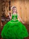 Green Organza Lace Up Straps Sleeveless Floor Length Pageant Gowns For Girls Embroidery and Ruffles