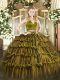Halter Top Sleeveless Sweet 16 Quinceanera Dress Floor Length Ruffled Layers Olive Green Organza