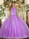 Artistic Halter Top Sleeveless Backless Quince Ball Gowns Lilac Tulle