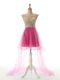 High Low Backless Prom Gown Fuchsia for Prom and Party with Appliques