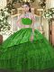 Floor Length Green Ball Gown Prom Dress Tulle Sleeveless Beading and Embroidery and Ruffles