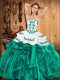 Turquoise Sleeveless Embroidery and Ruffles Floor Length Ball Gown Prom Dress