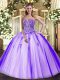 Lavender Sweetheart Lace Up Beading 15 Quinceanera Dress Sleeveless