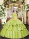 Wonderful Yellow Green Pageant Dress Party and Quinceanera with Beading and Ruffled Layers Straps Sleeveless Lace Up