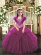 Stylish Fuchsia Ball Gowns Organza Straps Sleeveless Beading and Ruffles Floor Length Lace Up Little Girls Pageant Dress