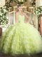 Chic Yellow Green Ball Gowns Sweetheart Sleeveless Organza Floor Length Lace Up Beading and Ruffled Layers Ball Gown Prom Dress