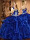 Attractive Royal Blue Organza Lace Up Sweetheart Sleeveless Floor Length Quince Ball Gowns Embroidery and Ruffles