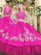 Hot Pink Tulle Zipper Scoop Sleeveless Floor Length Sweet 16 Dresses Beading and Appliques