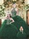 Halter Top Sleeveless Ball Gown Prom Dress Floor Length Beading and Ruffles Dark Green Organza