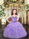 Lavender Spaghetti Straps Neckline Beading and Ruffles and Pick Ups Kids Pageant Dress Sleeveless Lace Up