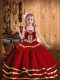 Red Sleeveless Floor Length Embroidery and Ruffled Layers Lace Up Little Girls Pageant Dress Wholesale