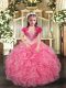 Floor Length Coral Red Little Girls Pageant Gowns Straps Sleeveless Lace Up