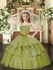 Olive Green Ball Gowns Beading and Ruffled Layers Pageant Gowns For Girls Lace Up Organza Sleeveless Floor Length