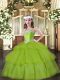 Olive Green Ball Gowns Straps Sleeveless Organza Floor Length Lace Up Beading and Ruffled Layers Pageant Dress Toddler