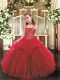 Exquisite Red Lace Up Straps Beading and Ruffles Little Girl Pageant Gowns Organza Sleeveless