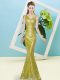 Sleeveless Floor Length Sequins Zipper Prom Dresses with Yellow