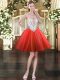 Red Tulle Zipper Prom Party Dress Sleeveless Mini Length Beading