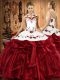 Floor Length Lace Up 15th Birthday Dress Wine Red for Military Ball and Sweet 16 and Quinceanera with Embroidery and Ruffles
